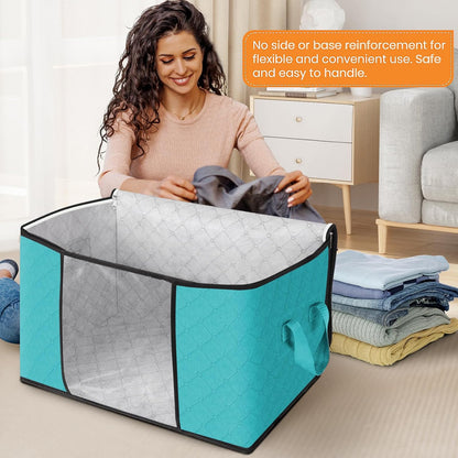 Fab totes 6 Pack Storage Bags for Clothes and Blanket, Foldable Closet Organizers and Storage with Zippers, Clear Window and Handles, Fabric Storage Bins for Sweater, Comforter, Bedding,Linen Sheets