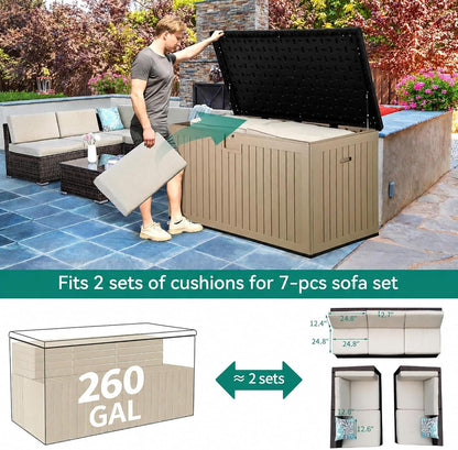 YITAHOME 100 Gallon Large Outdoor Deck Box | Waterproof Resin Storage Box, Lockable Indoor Outdoor Storage Container for Patio Furniture Cushions, Pool Accessories