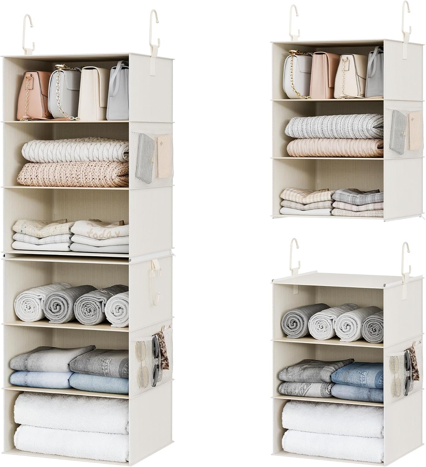 StorageWorks 6-Shelf Closet Organizers, Two 3-Shelf Separable Hanging Shelves for Closet, 12 1⁄2" D x 12 1⁄2" W x 47 ¼" H, Mixing of Beige, White & Ivory