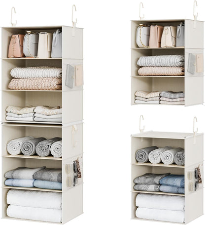 StorageWorks 6-Shelf Closet Organizers, Two 3-Shelf Separable Hanging Shelves for Closet, 12 1⁄2" D x 12 1⁄2" W x 47 ¼" H, Mixing of Beige, White & Ivory