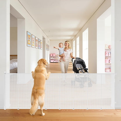 Retractable Baby Gate for Stairs, 42" Tall X 200" Wide Mesh Dog Gate Indoor, Child Gate for Doorways, Hallways, Deck, Indoor Outdoor Pet Baby Safety Essentials for Home, Black
