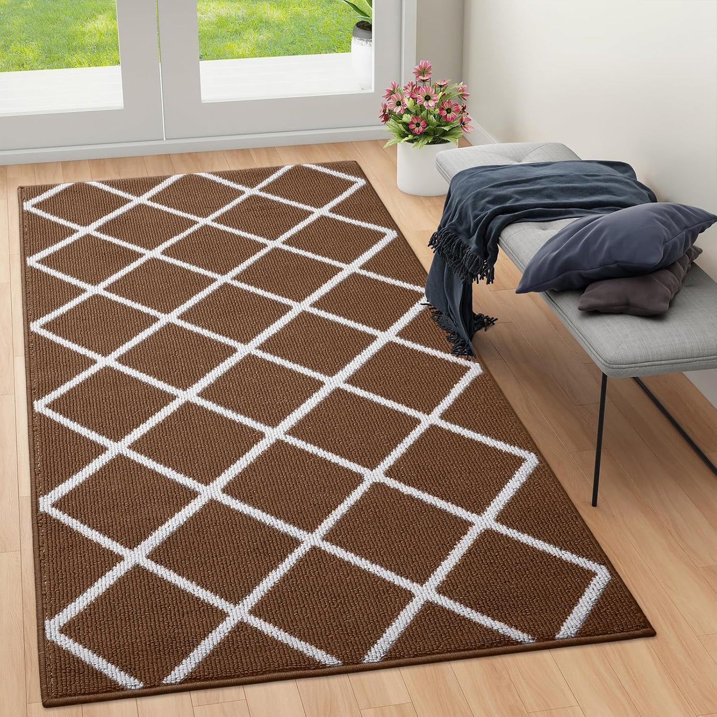 Finchitty Indoor Door Mat, Dirt Resistant and Absorbent, Low-Profile, Non-Slip, Washable Inside Floor Mats for Front Door, Back, and Entrance, 32" x 20", Grey
