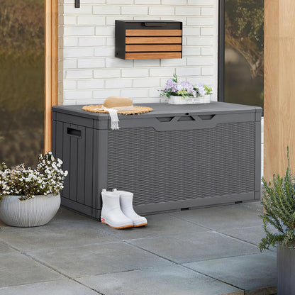 Greesum 110 Gallon Outdoor Storage Box with Lockable Lid, All-Weather for Patio Furniture, Pool Supplies & Garden Tools, Waterproof, UV-Resistant Large Deck Box, Dark Black