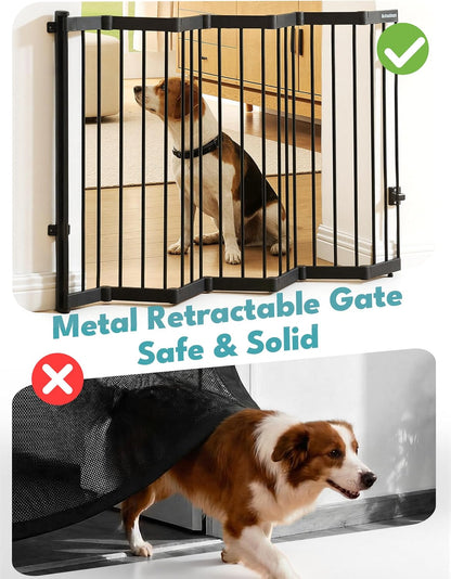 No Pawblems Retractable Safety Gate, Metal Adjustable Dog Gate for Doorways, Stairs & Hallways, Expands to 38" Wide, Auto Retract Design, No Bottom Bar, Black