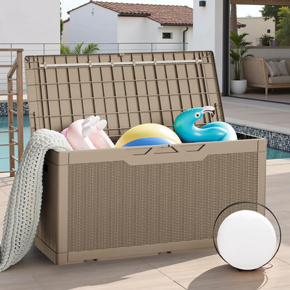 JUMMICO 31 Gallon Resin Deck Box Waterproof Indoor Outdoor Storage Boxes for Patio Furniture Cushions and Garden Tools (Brown)