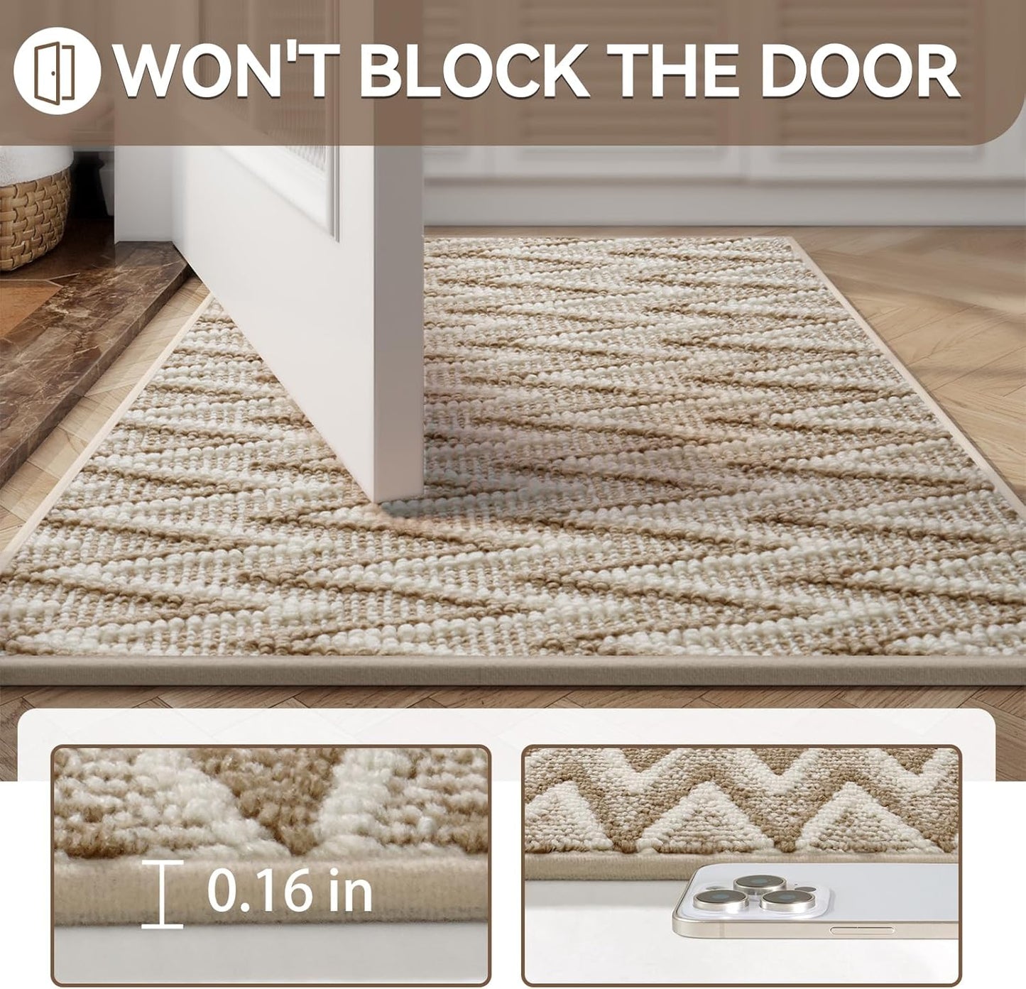Door Mat 17"x30",Door Mat Indoor Entrance Dirt Resistant and Absorbent Non-Slip Rubber Backing Front Door Mats Washable Low-Profile Indoor Mats for Entryway, Inside Entrance Easy Clean Gray