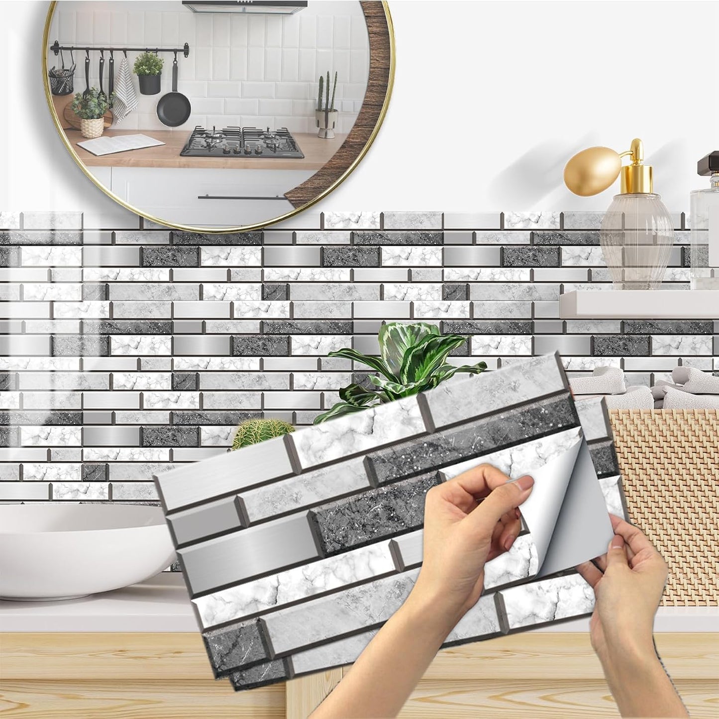 12-Sheet White Peel and Stick Wallpaper, Subway Tile 6''x12'' Self Adhesive Wall Tiles Waterproof PVC Stick on Backsplash Vinyl Decorative Tiles Stickers for Kitchen Bathroom
