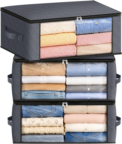 Fab totes 6 Pack Storage Bags for Clothes and Blanket, Foldable Closet Organizers and Storage with Zippers, Clear Window and Handles, Fabric Storage Bins for Sweater, Comforter, Bedding,Linen Sheets