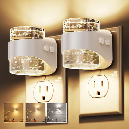 L LOHAS LED Night Light, Bubble Night Lights Plug into Wall,2 Pack 3000K/4000k/5000K Adjustable Color Temperature Night Light,Dimmable Nightlights with Dusk to Dawn Sensor for Rooms Bathroom Hallway