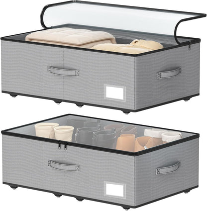 EE-RoomWorld Under Bed Storage with Wheels, No Assemble Required 5.5 inches height grey under bed storage bins,Low Profile Rolling Underbed Shoe Storage containers，dorm underbed storage drawers