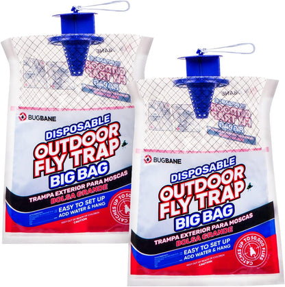 Fly Traps Outdoor Fly Trap for Patio. 4 Large Non-Toxic Pre-Baited Flies Bags Outdoor Disposable. Big Hanging Bug Catchers for All Filth Flies Killer for Outside Bug Control in Yard Horse Ranch.