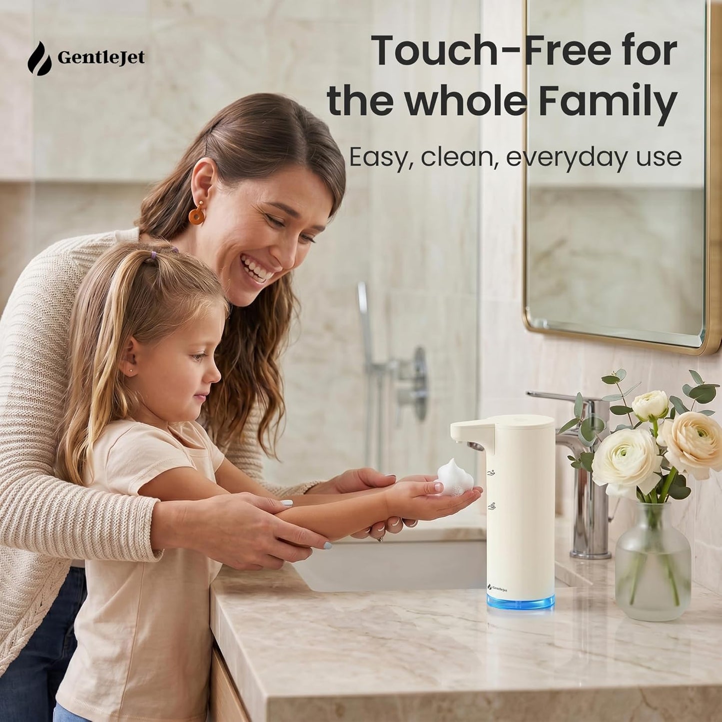 GentleJet EasyFoam Automatic Foaming Soap Dispenser Touchless Sensor, USB-C Rechargeable, 304 Stainless Steel, IPX5 Waterproof for Bathroom Kitchen Sink, 280 ml
