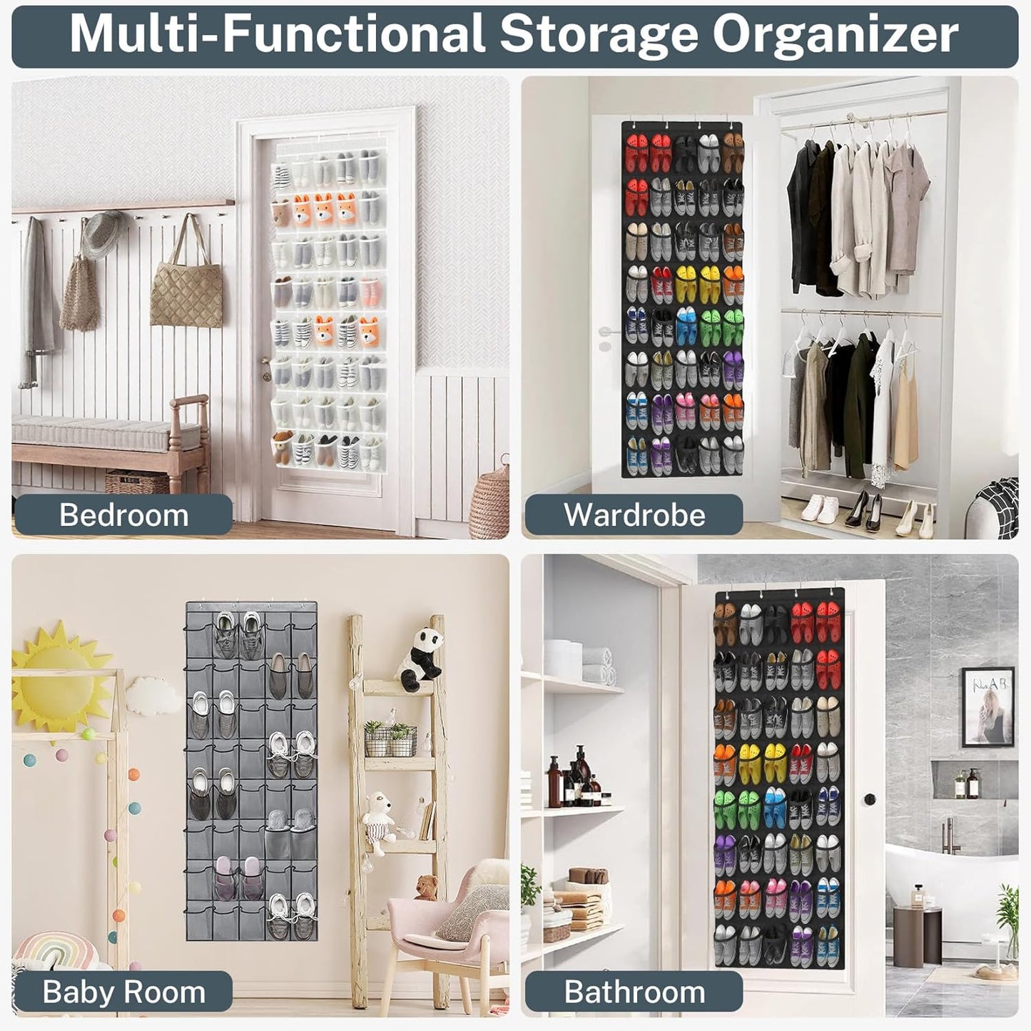 40 Large Mesh Pocket Over the Door Shoe Organizer,Hanging Shoe Rack for Door,Hualleko Shoes Organizer Hanger with Large Capacity, Shoes Storage Holder Sturdy Non-woven Fabric - Stores 20 Pairs (White)