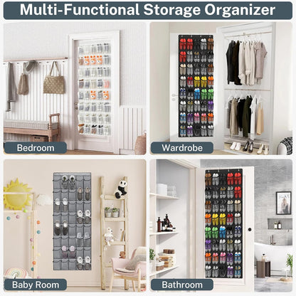40 Large Mesh Pocket Over the Door Shoe Organizer,Hanging Shoe Rack for Door,Hualleko Shoes Organizer Hanger with Large Capacity, Shoes Storage Holder Sturdy Non-woven Fabric - Stores 20 Pairs (White)