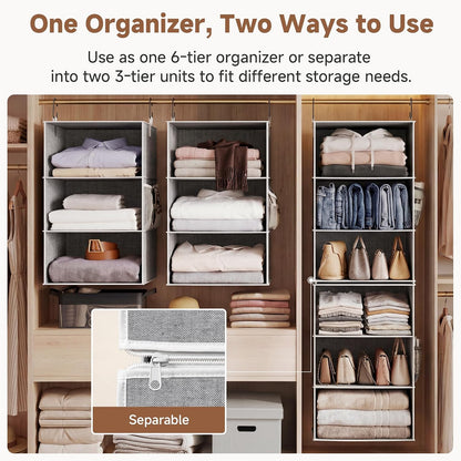 StorageWorks 6-Shelf Closet Organizers, Two 3-Shelf Separable Hanging Shelves for Closet, 12 1⁄2" D x 12 1⁄2" W x 47 ¼" H, Mixing of Beige, White & Ivory