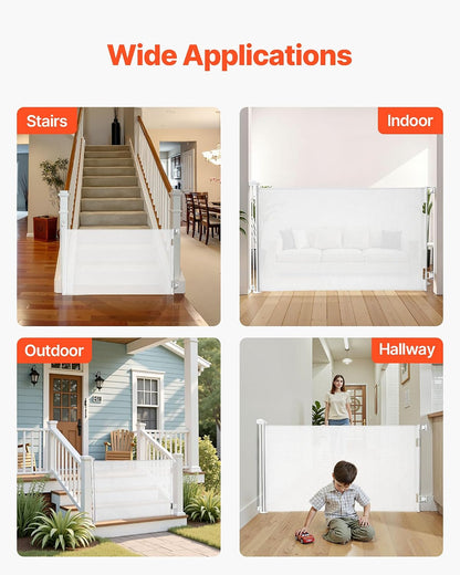 VEVOR Retractable Baby Gate, Extends to 202.7 inch Extra Wide, 39 inch Tall, with Reinforced Fiberglass Strips, Avoids Crawling Through, Mesh Dog Gate for Decks, Doorways, Garages, Indoor, Black