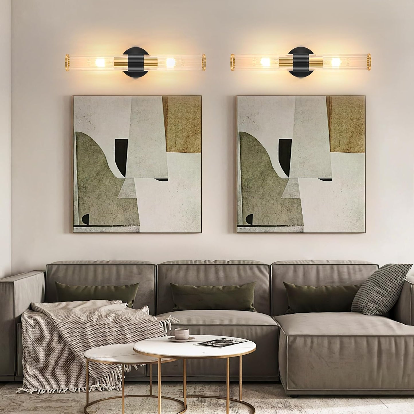 Morauroral Gold Battery Operated Wall Sconces Set of Two, Rechargeable Wall Sconce with Dimmable Remote Control, 20 Inch Wireless Sconce Wall Light for Bedroom, Living Room (Bulbs Included)