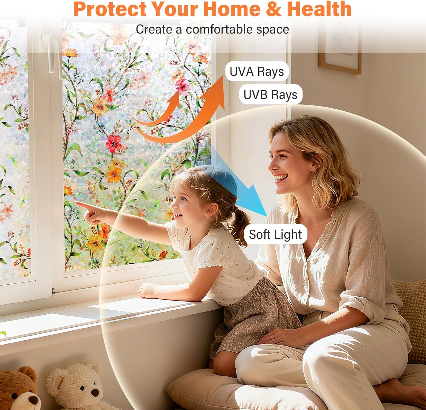 Finnez Window Privacy Film 3D Static Cling Window Film, No Glue Heat Control & 96% UV Blocking for Home Office, Decorative Frosted Glass Cover 17.5 Inch x 6.5 Feet