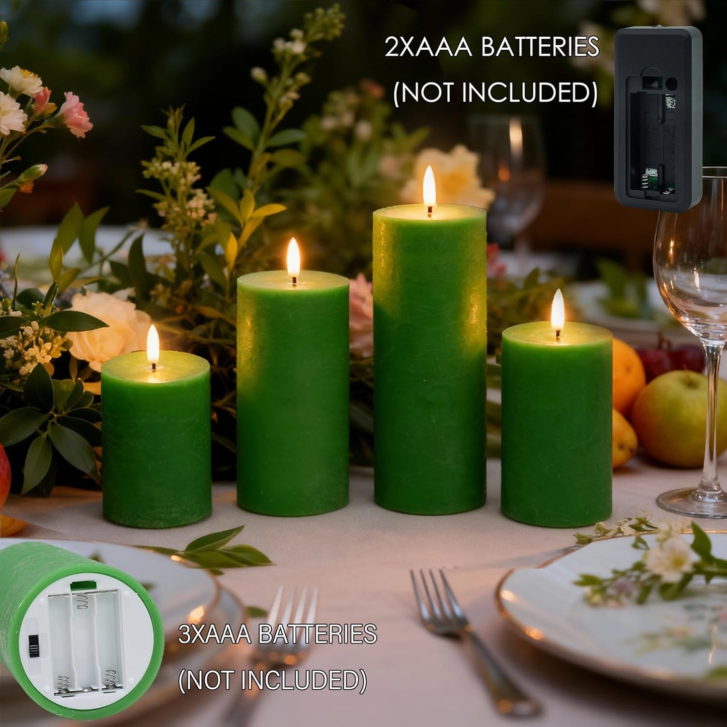LUSHARBOR Flameless Candles, 4 Pack Battery Operated Candles with Remote, Real Wax LED Fake Candles with Timer Flickering for Christmas Wedding Home Party D3 H 5" 6" 7" 9" White