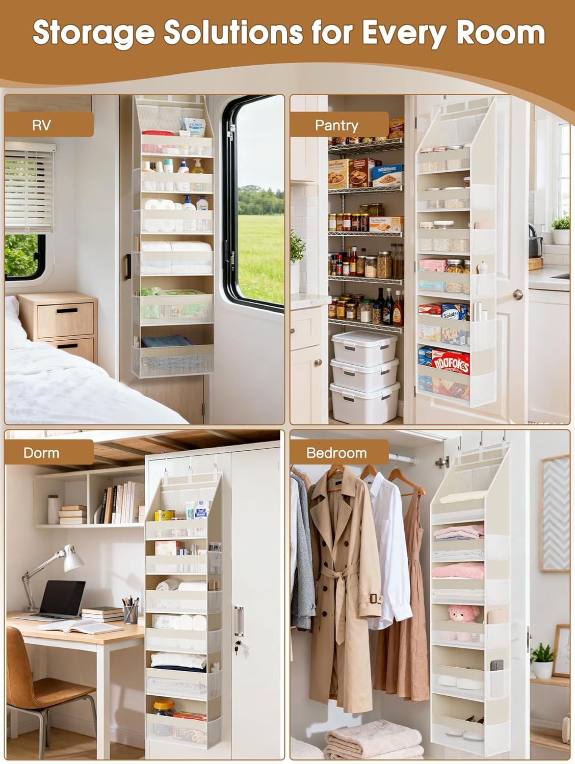 Criusia Over The Door Organizer, Heavy-Duty 6-Shelf Hanging Storage with 13 Mesh Pockets, 55lbs Capacity Behind The Door Storage for Nursery, Bathroom, Bedroom, and Dorm, Grey