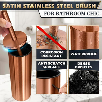 Black Toilet Brush and Holder Set - Slim Matte Design that Fits Anywhere - Stainless Steel Toilet Bowl Brush and Holder with 2 Rounded Corners, Replaceable Head, Removable Inner Bowl & Splash Guard