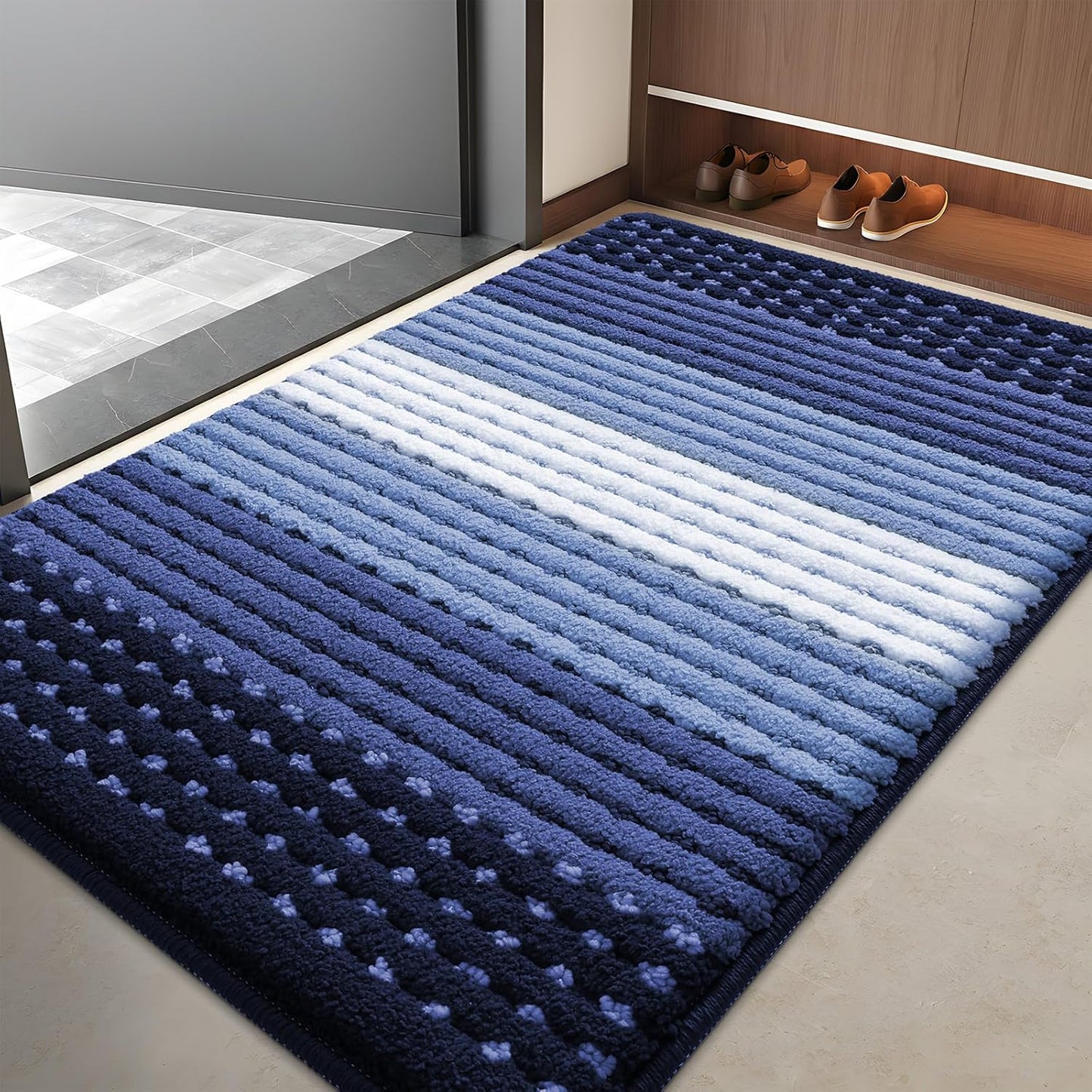 Kitinjoy Indoor Outdoor Door Mat, 32x20 Non-Slip Absorbent Dirt Trapper, Low-Profile Washable Inside Entrance Front Floor Mat, Sturdy Soft Entry Doormats for Entryway, Grey