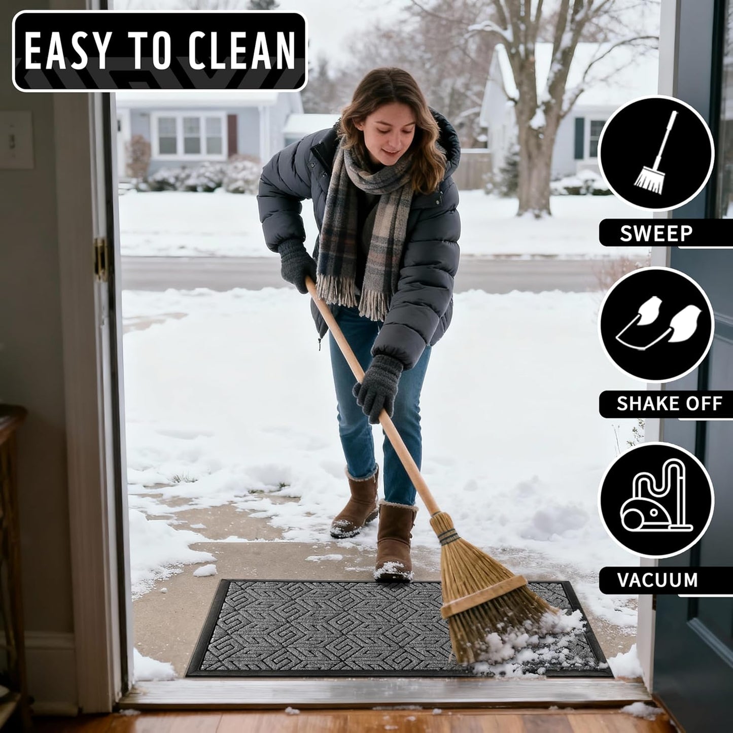 Yimobra Doormat Outdoor Entrance 29.5x17, All-Weather Waterproof Outdoor Mats for Front Door, Non Slip Welcome Door Mat for Patio Proch Outside Entryway Indoor, Black