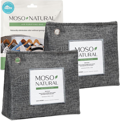 Moso Natural Air Purifying Bag 300g (2 Pack) Premium Charcoal Odor Absorber & Deodorizer for Closets, Bathrooms & Small Spaces — Lasts 2 Years, Pet Odor Eliminator for Home, Unscented Bamboo Charcoal