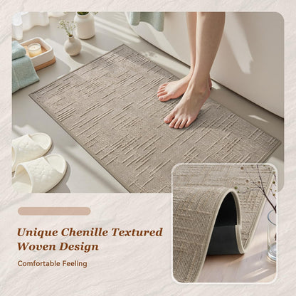 AMOAMI Bath Mat Non Slip Super Absorbent Quick Dry Bath Mats for Bathroom Floor Rubber Backing Washable Bathroom Rugs Modern Woven Jacquard Mat, Beside Tub Bath Rugs, 17" x 24", LightGrey