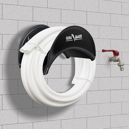 FLORA GUARD Garden Hose Holder, Heavy-Duty Hose Hanger, Holds Up to 125 ft, Garden Rack Wall Mount for Outside, Rust and Slip Resistant, Gray