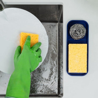 Zulay Kitchen (9x3.5in) Sponge Holder for Kitchen Sink - Flexible Heavy-Duty Multipurpose Sink Caddy - Counter Organizer for Kitchen, Bathroom, Makeup, Trinkets & More! (Grey)