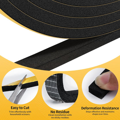 26Ft Weather Stripping Door Seal - 1/2" x 1/4" Door Seal Strip for Door Frame, High Density Foam Insulation Tape, Self Adhesive, Soundproof Gap Filler for Doors, Windows, Sliding & AC Units, White