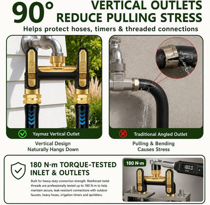 Garden Hose Splitter 2 Way,Heavy Duty All Metal Water Hose Y Splitter | Shut Off Valves,3.6" Easy-Turn Handles,Full Flow Leak-Resistant 3/4" GHT Outdoor Faucet Splitter for Lawn,Garden & Irrigation
