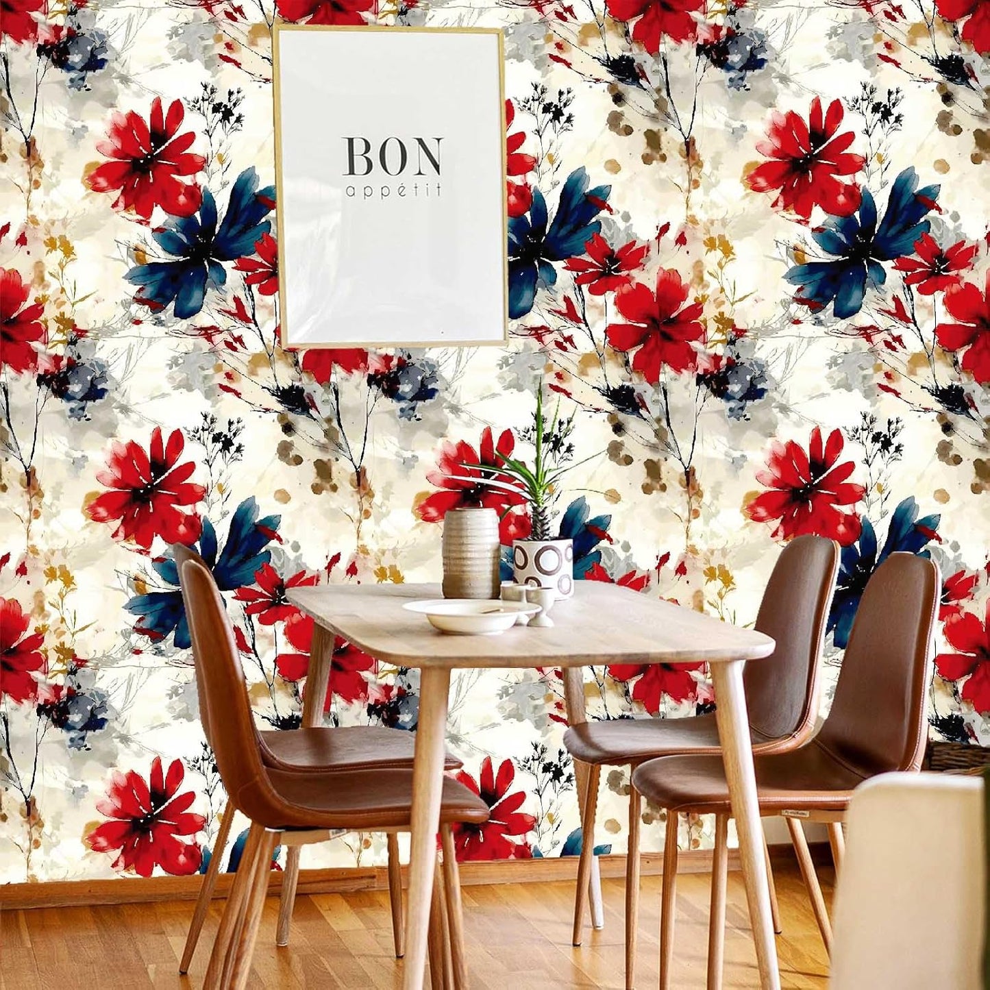 Red Watercolor Floral Peel and Stick Wallpaper Removable Self Adhesive Floral Wall Covering for Living Room Bedroom Accent Wall 17.7 x 70.8 in
