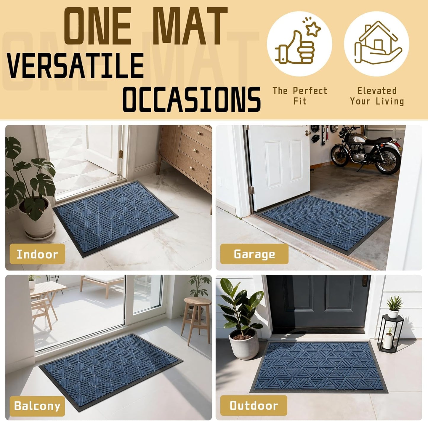 Yimobra Front Door Mat Outside Entrance 29.5x17, Waterproof Heavy Duty Outdoor Mats for Front Door, Non Slip Rubber Entry Mat for Garage Patio Indoor, Grey