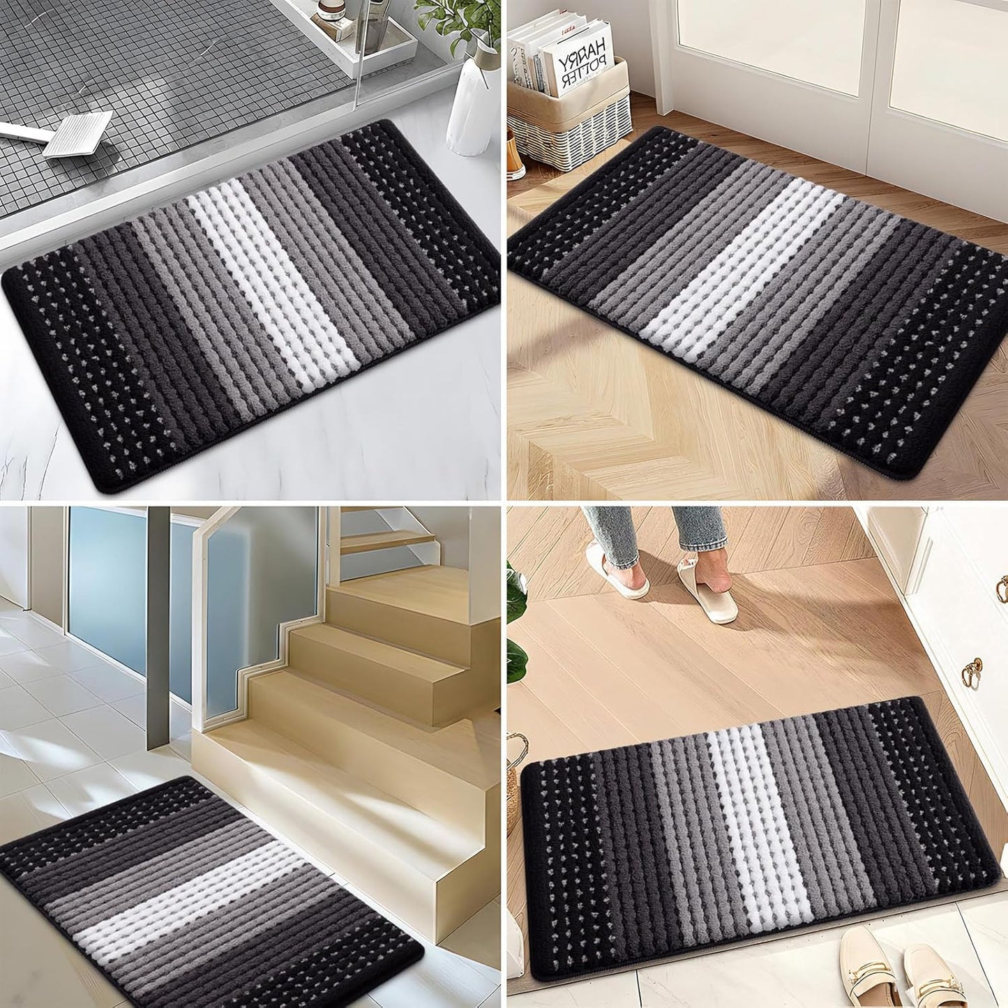 Kitinjoy Indoor Outdoor Door Mat, 32x20 Non-Slip Absorbent Dirt Trapper, Low-Profile Washable Inside Entrance Front Floor Mat, Sturdy Soft Entry Doormats for Entryway, Grey