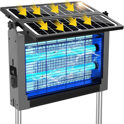Solar Bug Zapper Outdoor, 4500V Solar Mosquito Zapper with Dual Solar Panels, 1/2 Acre Coverage Cordless Rechargeable Electric Fly Zapper, IPX5 Waterproof Mosquito Traps for Backyard, Patio, Camping