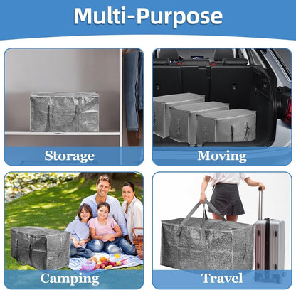8 Pack-Extra Large Heavy Duty Moving Bags - Waterproof Storage Totes with Handles & Zippers, Foldable for College Dorm, Storage (Clear)