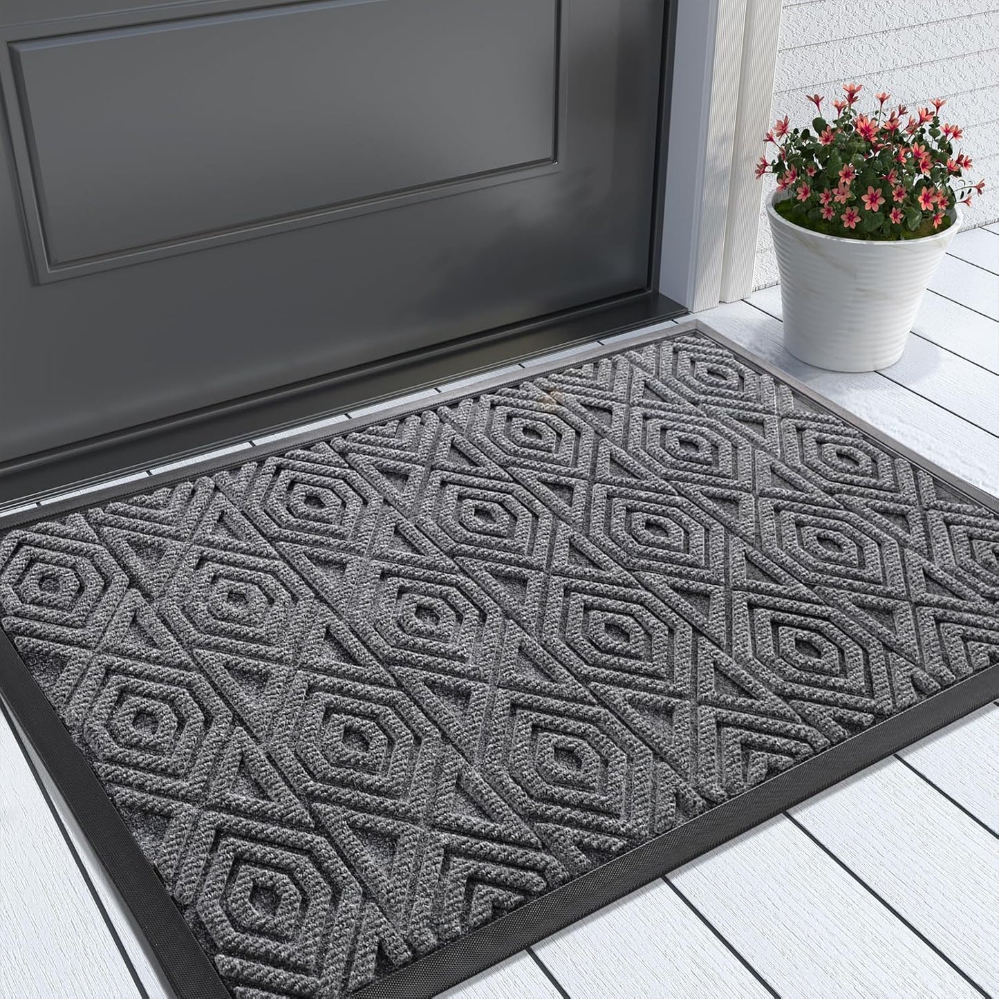 Yimobra Front Door Mat Outside Entrance 29.5x17, Waterproof Heavy Duty Outdoor Mats for Front Door, Non Slip Rubber Entry Mat for Garage Patio Indoor, Grey