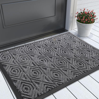 Yimobra Front Door Mat Outside Entrance 29.5x17, Waterproof Heavy Duty Outdoor Mats for Front Door, Non Slip Rubber Entry Mat for Garage Patio Indoor, Grey