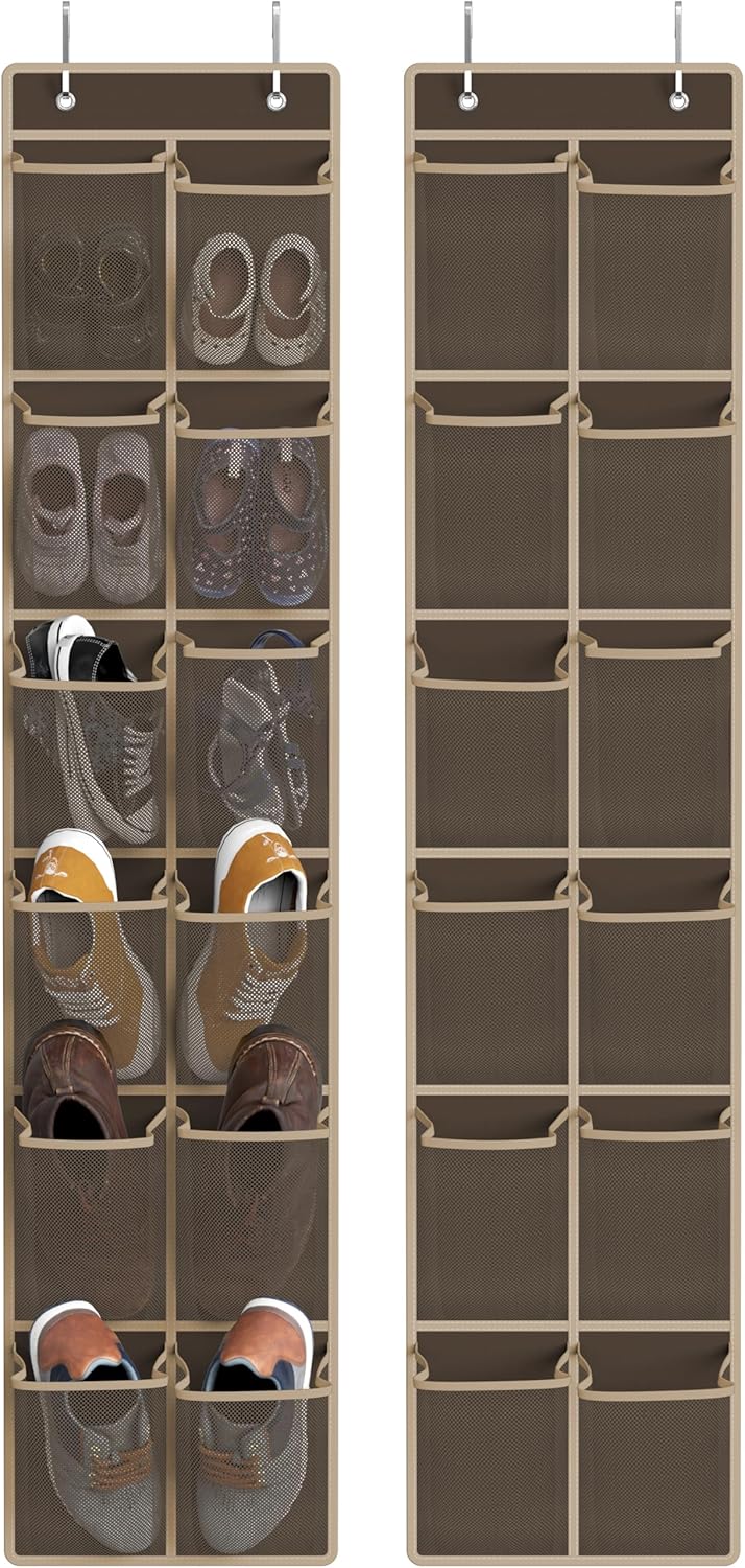Simple Houseware 24 Pockets - 2PK 12 Large Pockets Over Door Hanging Shoe Organizer, Grey