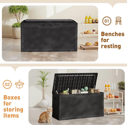 Greesum 120 Gallon Deck Box, Resin Outdoor Storage Container for Patio Furniture, Garden Tools, Pool Accessories, Weatherproof, Lockable, Black
