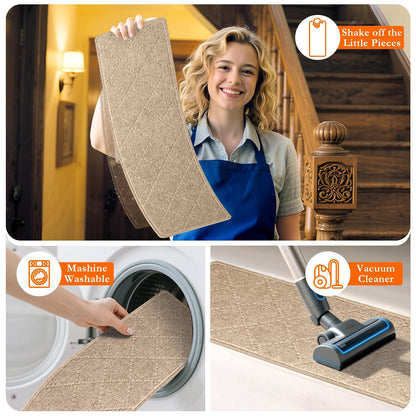 Stair Treads for Wooden Steps 15 PCS - 8’’ x 30’’, Non Slip Stair Runner, Machine Washable Stair Rugs Strips for Kids Pets and Elderly, Indoor Carpet for Stairs (Grey)
