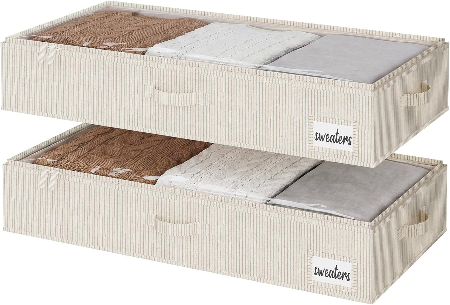 StorageWorks Large Under Bed Storage Containers with Handles and Label Holder, 2 Pack Ultra-thick Fabric Underbed Bins, Closet Organizer for Clothes, Blankets, Sweater