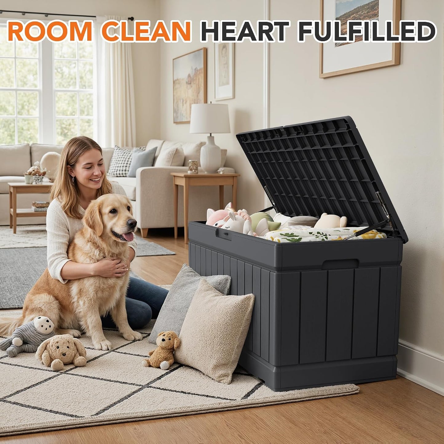 32 Gallon Deck Box Outdoor Indoor Waterproof Storage Box for Patio Furniture, Pool Accessories, Garden Tools, and Cushion Storage, Black
