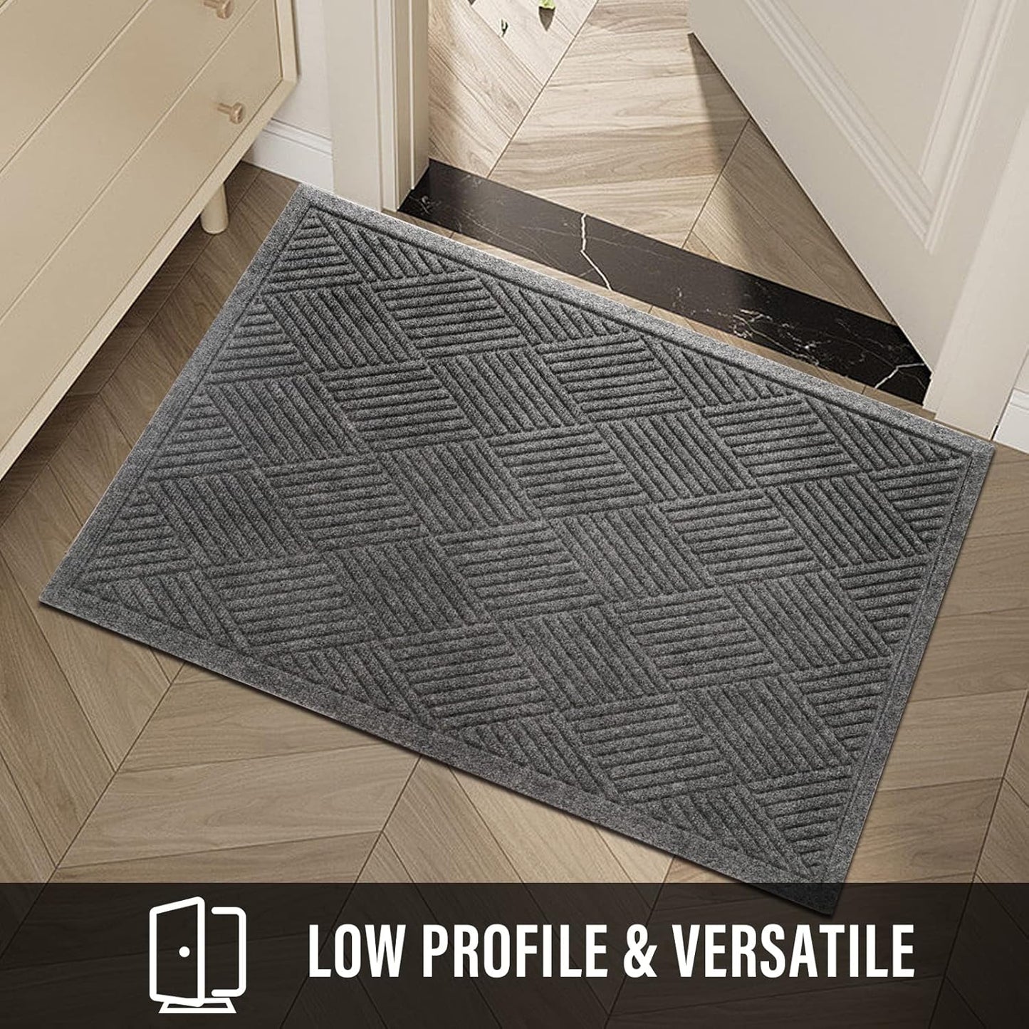 HIYARD Sturdy Front Door Mat, Absorbent Muddy Dirt Resist Welcome Door Mats Outdoor Indoor, Stain and Fade Resistant, Non-Slip Rubber Backing Low Profile Doormat for Entryway, 30×17, Beige
