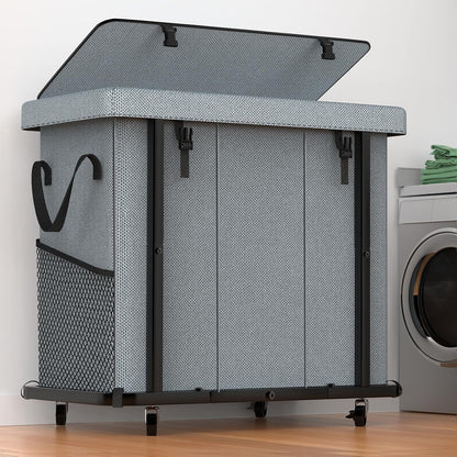 60 Gal(230L) Laundry Basket with Lid, Rolling Laundry Hamper with Wheels, Dirty Clothes Hamper with Metal Frame and Removable Bag Design, Suitable for Laundry Room, Bedroom (Black, 3 Section 230L)