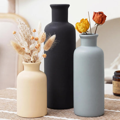 CUCUMI Ceramic Vase Set of 5, Home Decor Farmhouse Décor Handmade Pottery Vases for Pampas Grass, Dried Fresh Flowers, Table, Living Room, Kitchen, Shelf, Entryway Mantel Neutral Tones