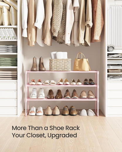 SONGMICS Shoe Rack, 6-Tier Shoe Organizer, Metal Storage Shelf, Upright or Upside Down, for 24-30 Pairs, Stackable, for Entryway, 11.8 x 36.2 x 42.7 Inches, Black ULSA306BH01