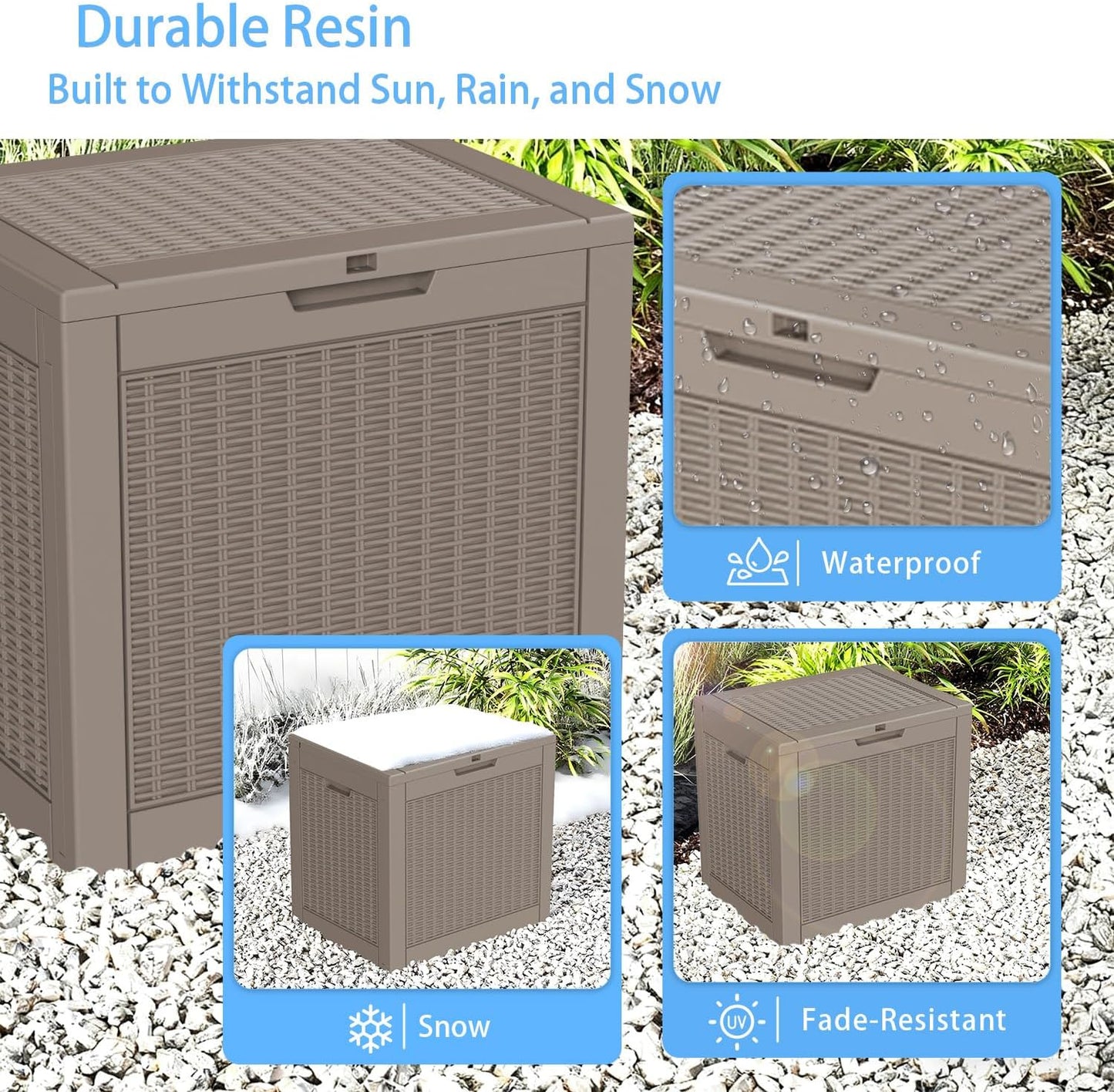 EasyUp 35 Gallon Outdoor Storage Box, Outdoor Deck Boxes for Garden Tools Equipment,Cushions and Patio Storage,Lockable and Resin,Easy to Install(Black)